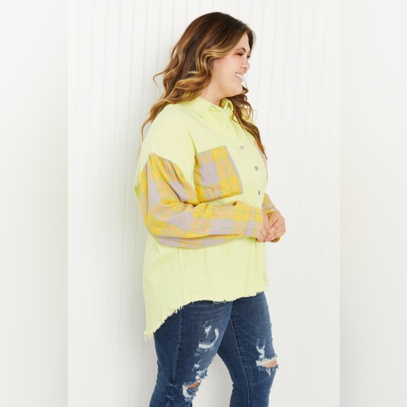 POL Bright Autumn Full Size Contrast Plaid Twill Shacket - Picture 10 of 11